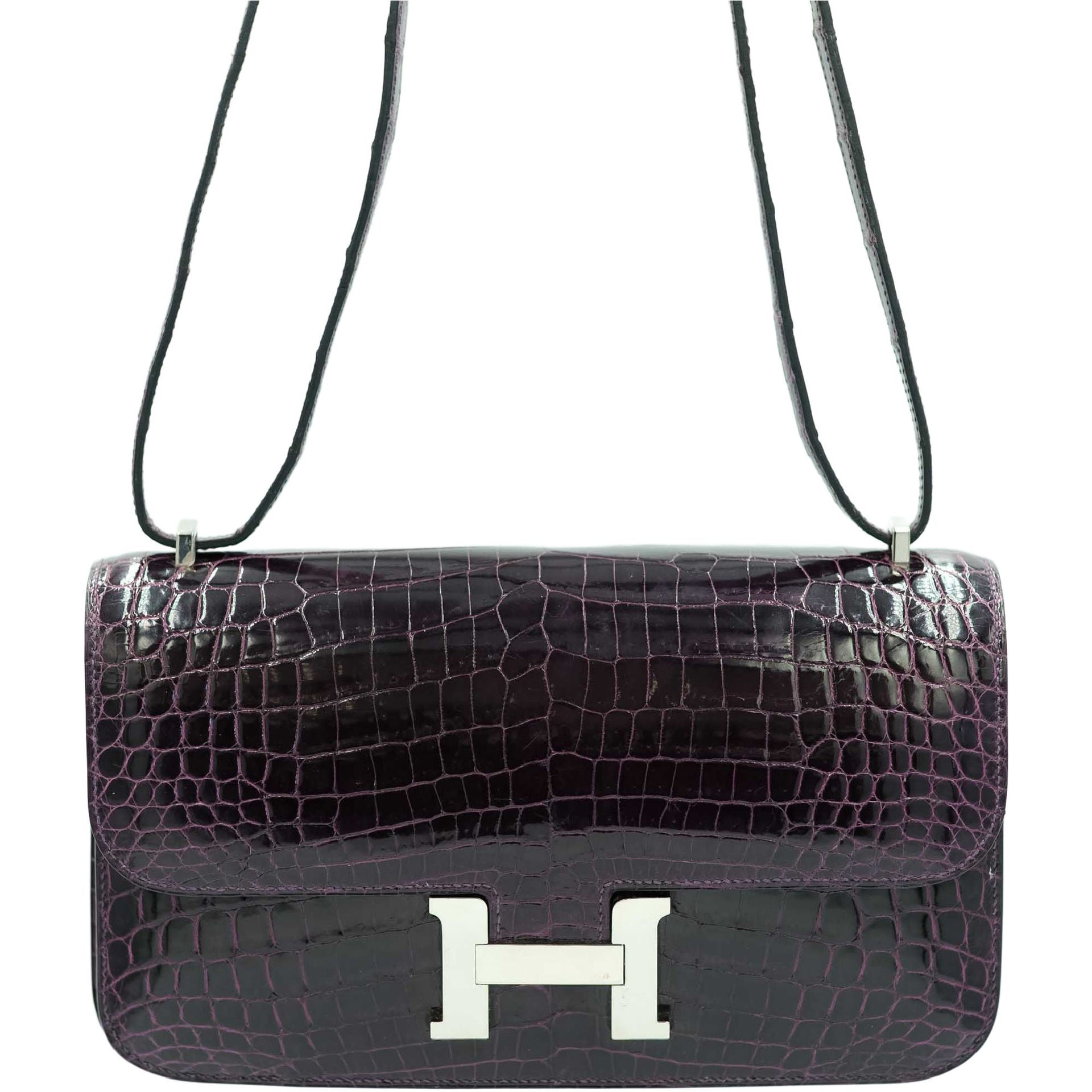 Hermes Hermès Constance Elan 25 Amethyst Shiny Niloticus Crocodile Palladium Hardware
