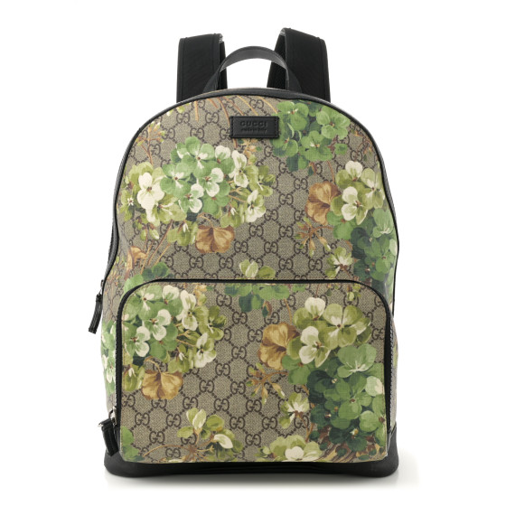 Gucci GG Supreme Monogram Blooms Medium Day Backpack Beige New Military Black
