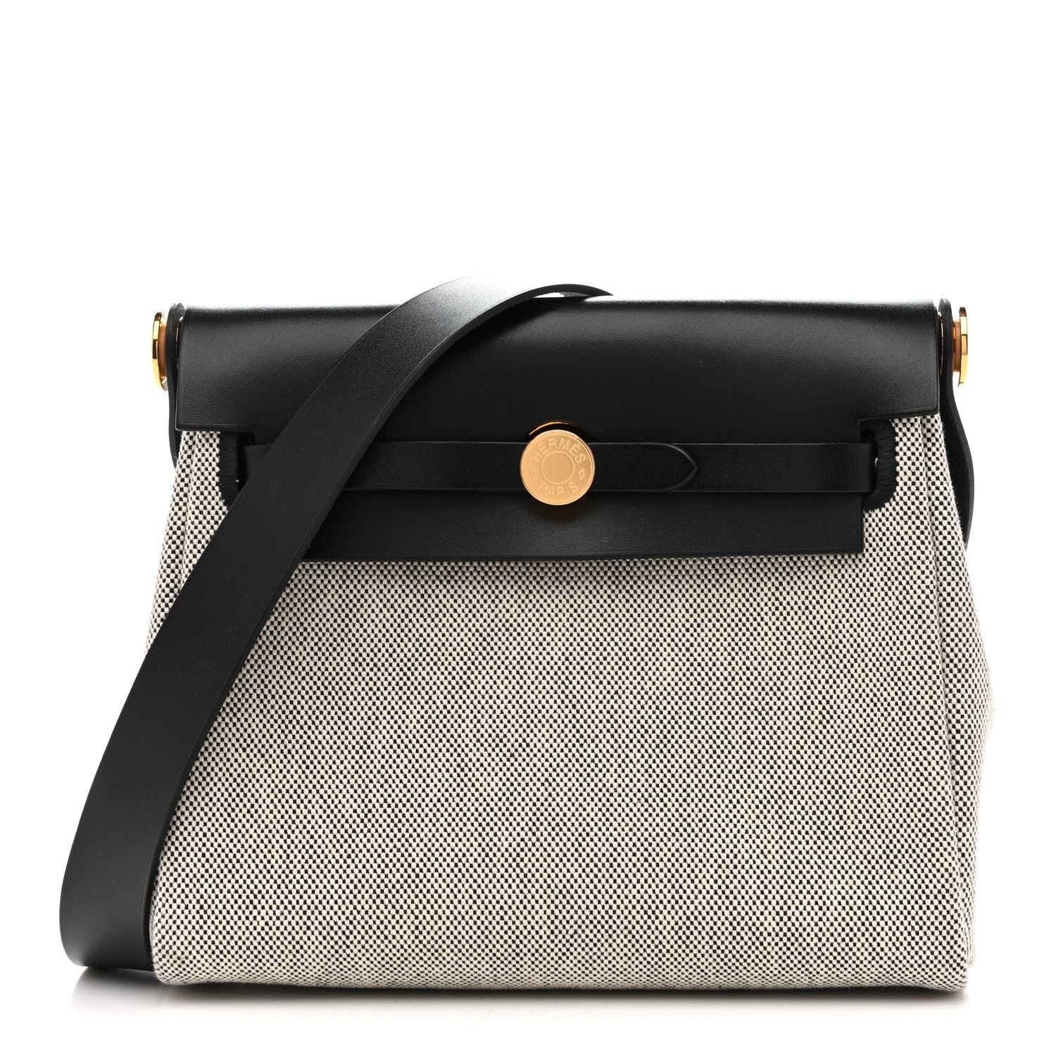 Hermes Hermes Military Toile Vache Hunter Herbag Zip Retourne 20 Ecru Black