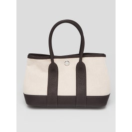 Hermes Ecru Toile Canvas and Ebene Negonda Leather Neo Garden Party 23 Bag