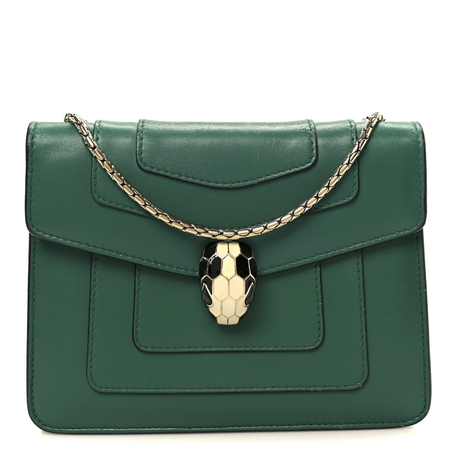Bulgari Calfskin Small Serpenti Forever Snake Strap Crossbody Bag Emerald Green