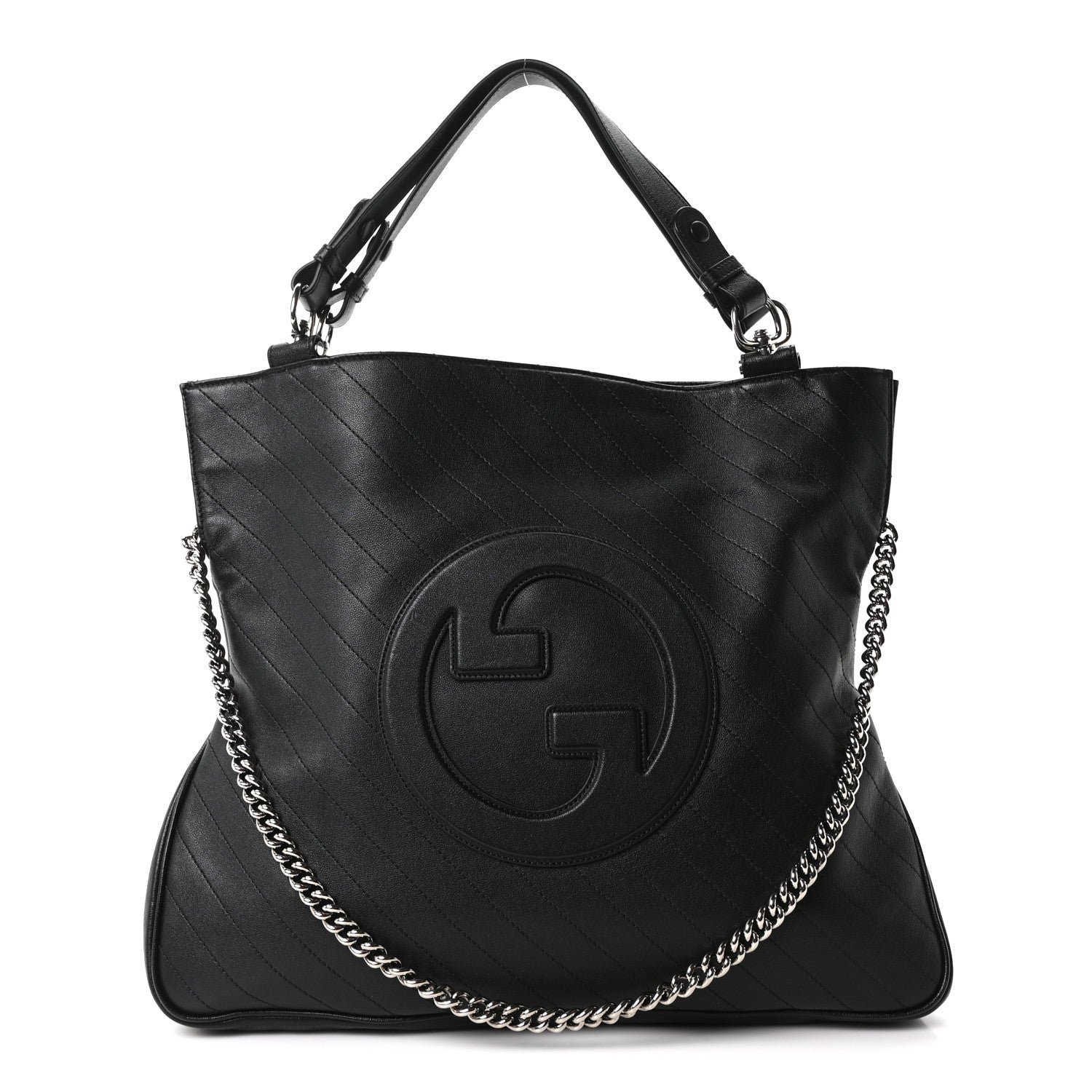 Gucci Sakai Be Green Calfskin Diagonal Stitched Medium Blondie Tote Black