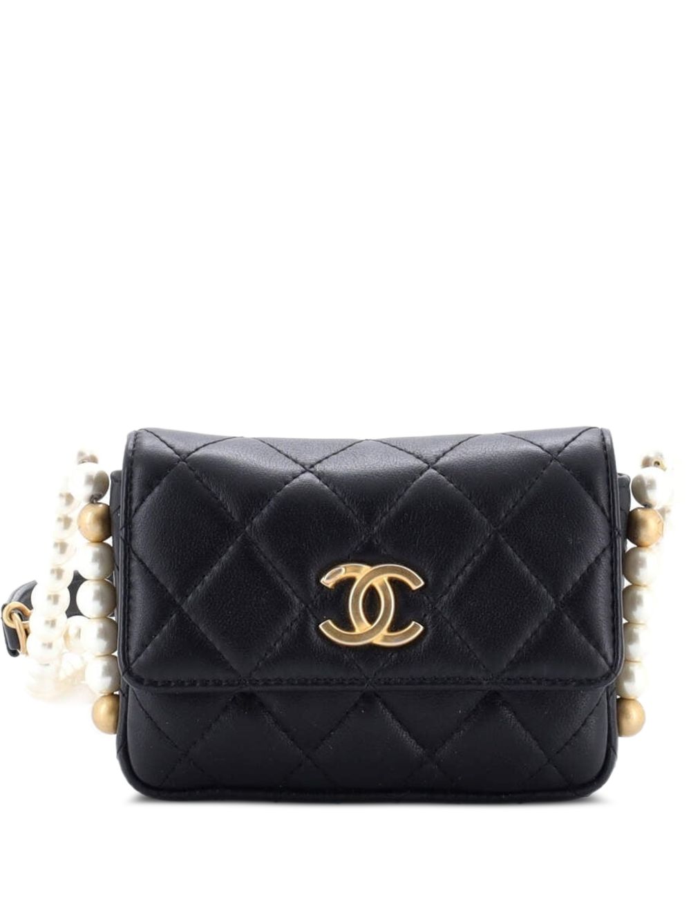 About Pearls Flap Card Holder with Chain Quilted Calfskin crossbody bag