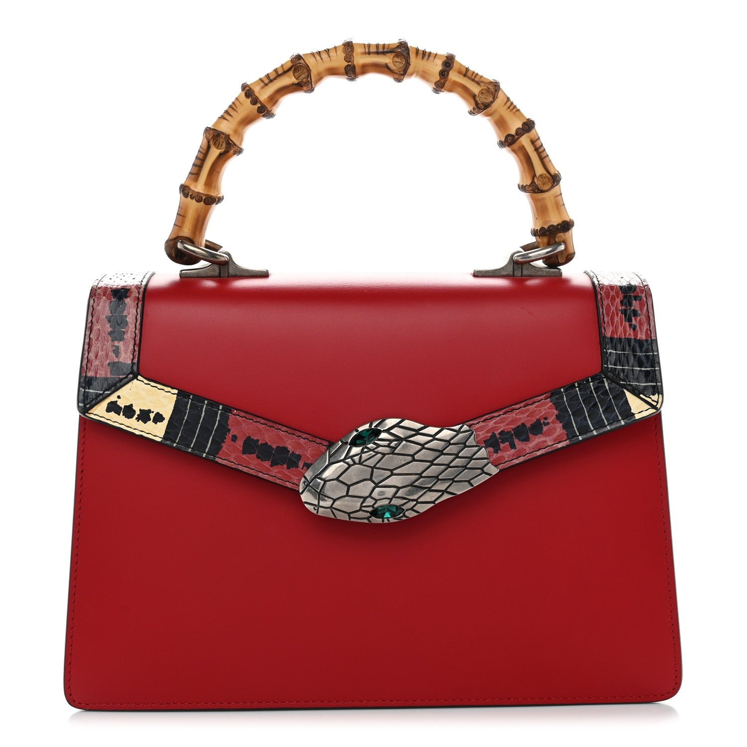 Gucci Calfskin Snakeskin Small Lilith Top Handle Bag Red