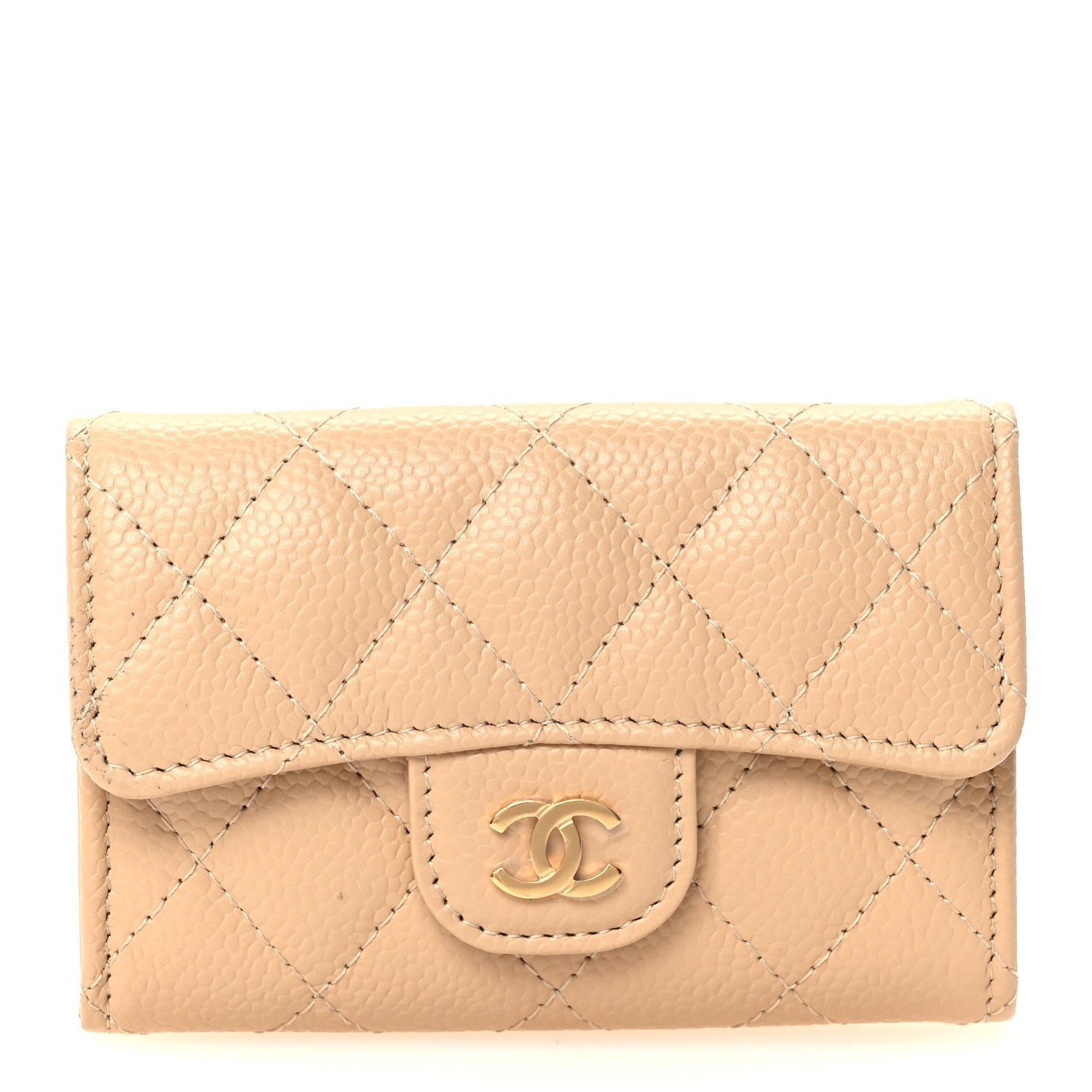Chanel Caviar Quilted Flap Card Holder Wallet Beige