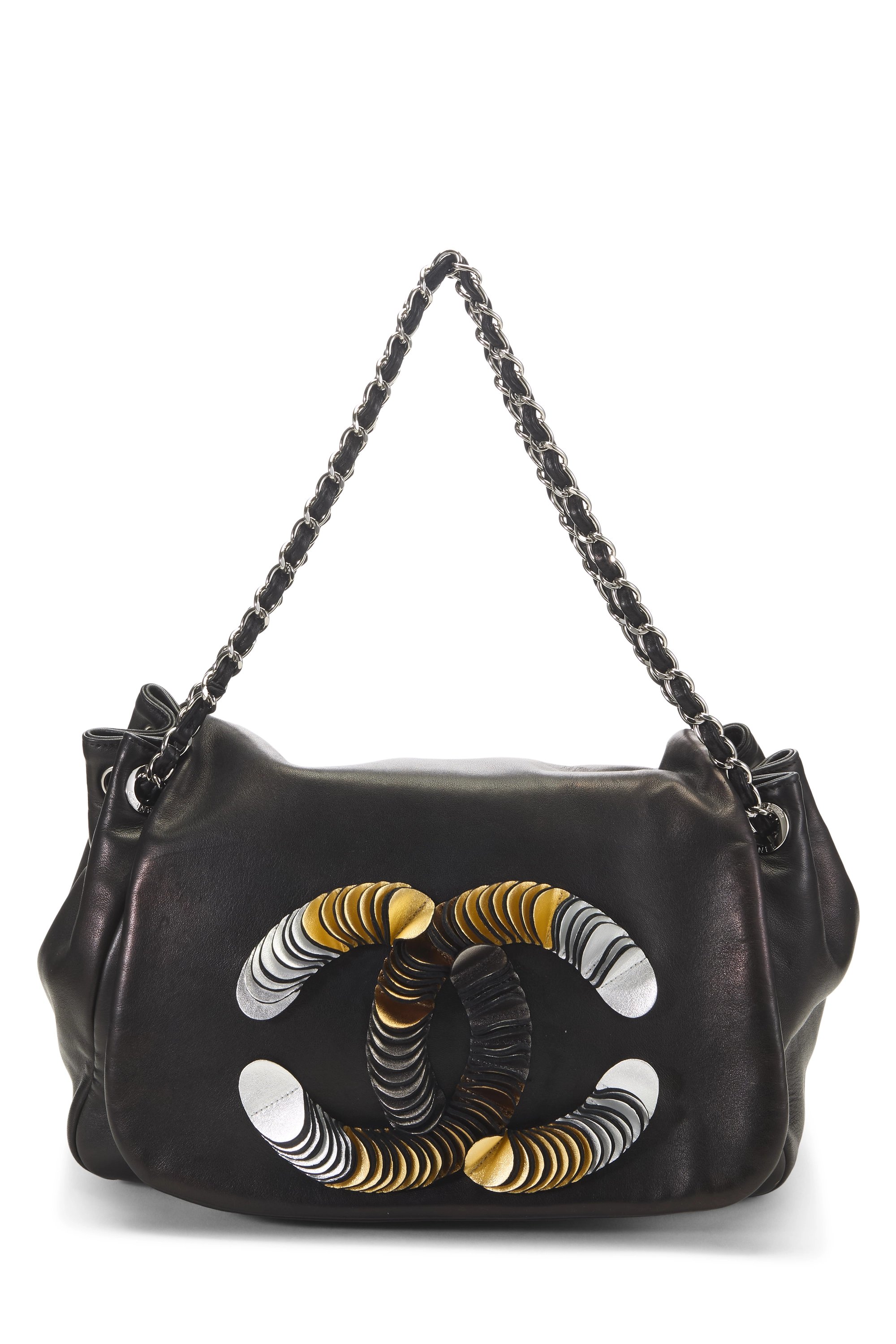 Black Lambskin 'CC' Disc Accordion Flap