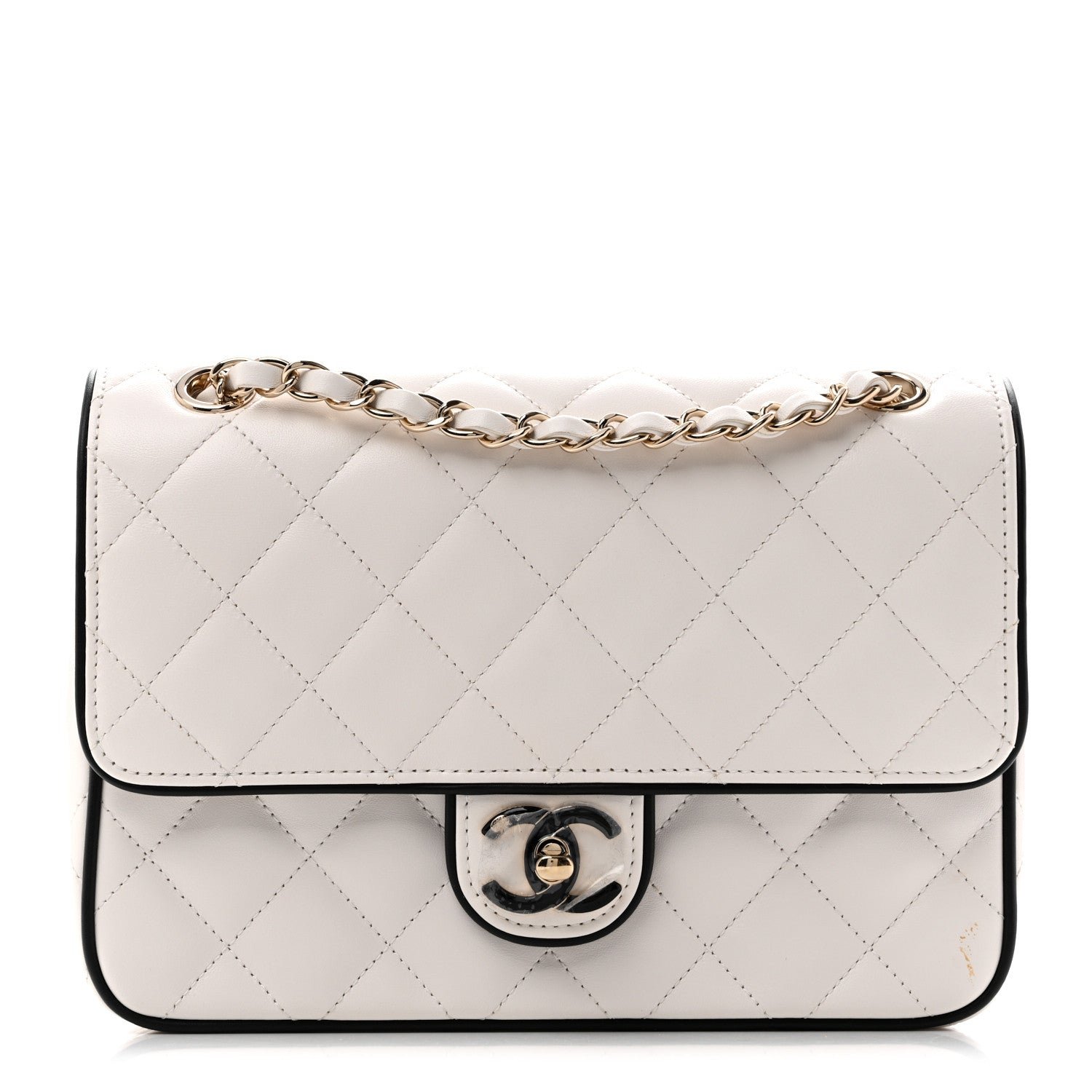 Chanel Lambskin Quilted Resin Graphic Frame Flap Bag White Black