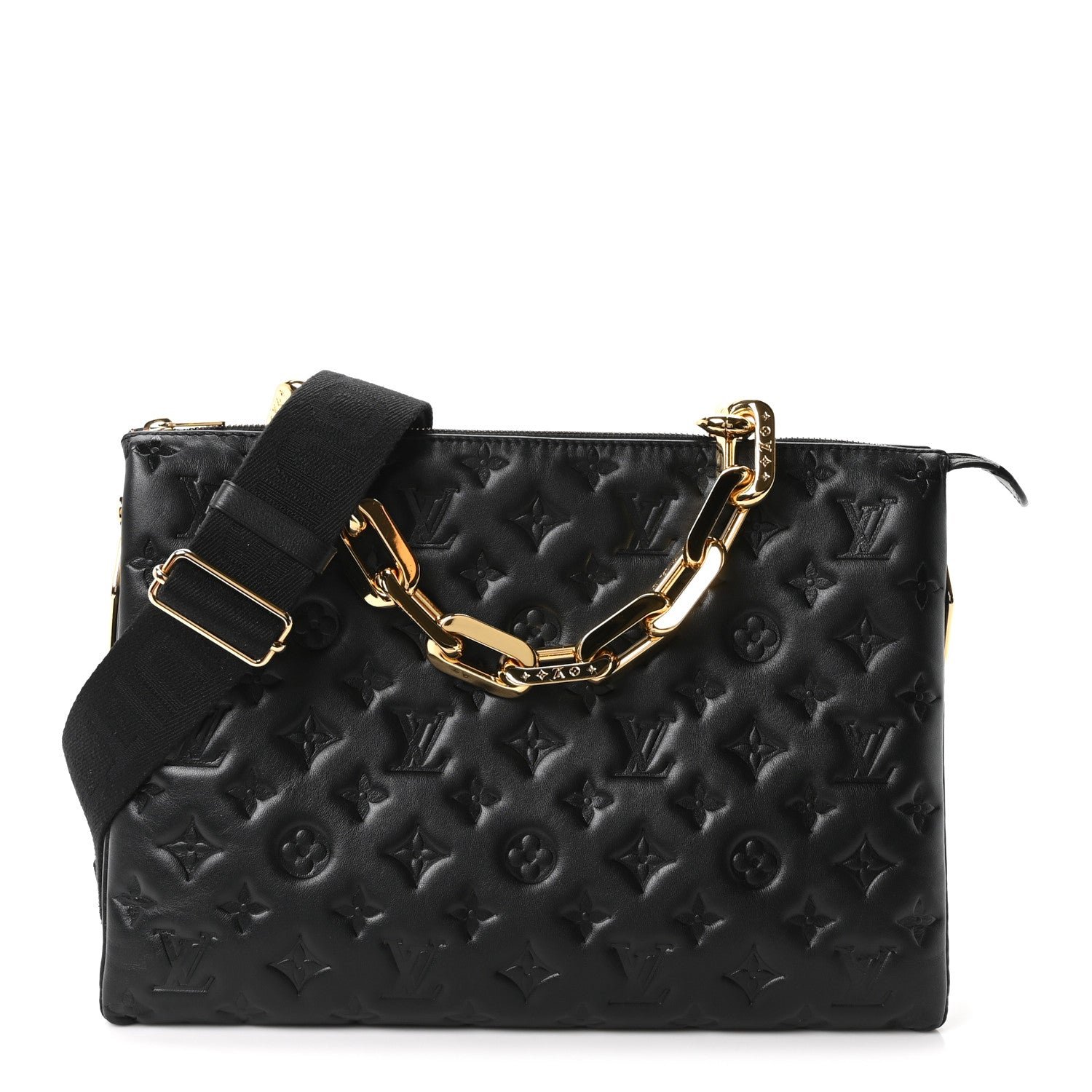 Louis Vuitton Lambskin Embossed Monogram Coussin MM Black