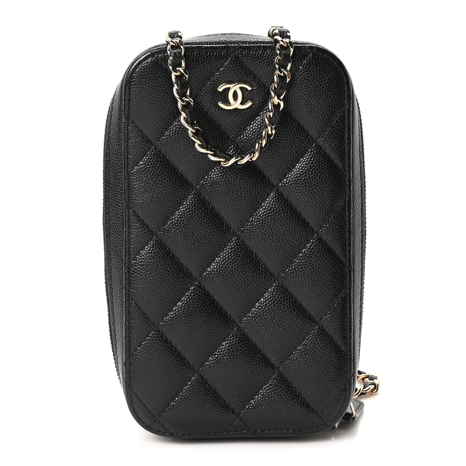 Chanel Caviar Quilted Phone Holder Wallet On Chain WOC Black