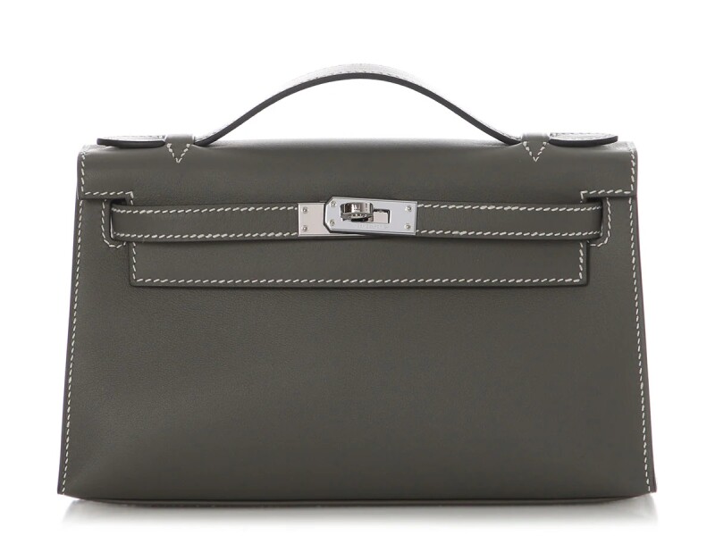 Hermes Gris Meyer and Beton Swift Verso HSS Kelly Pochette Palladium Hardware, 2025