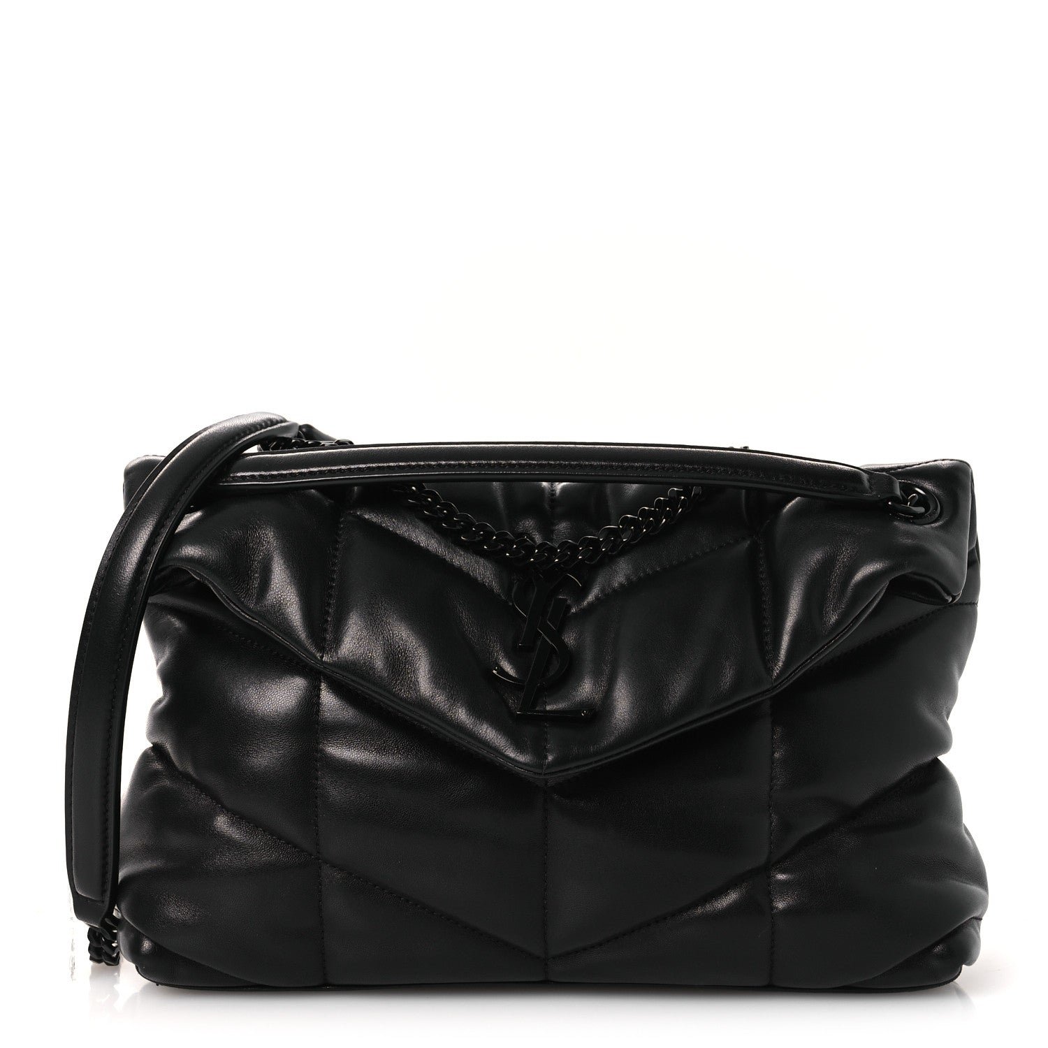 Saint Laurent Lambskin Quilted Toy Loulou Puffer Monogram Monochrome Chain Satchel Black