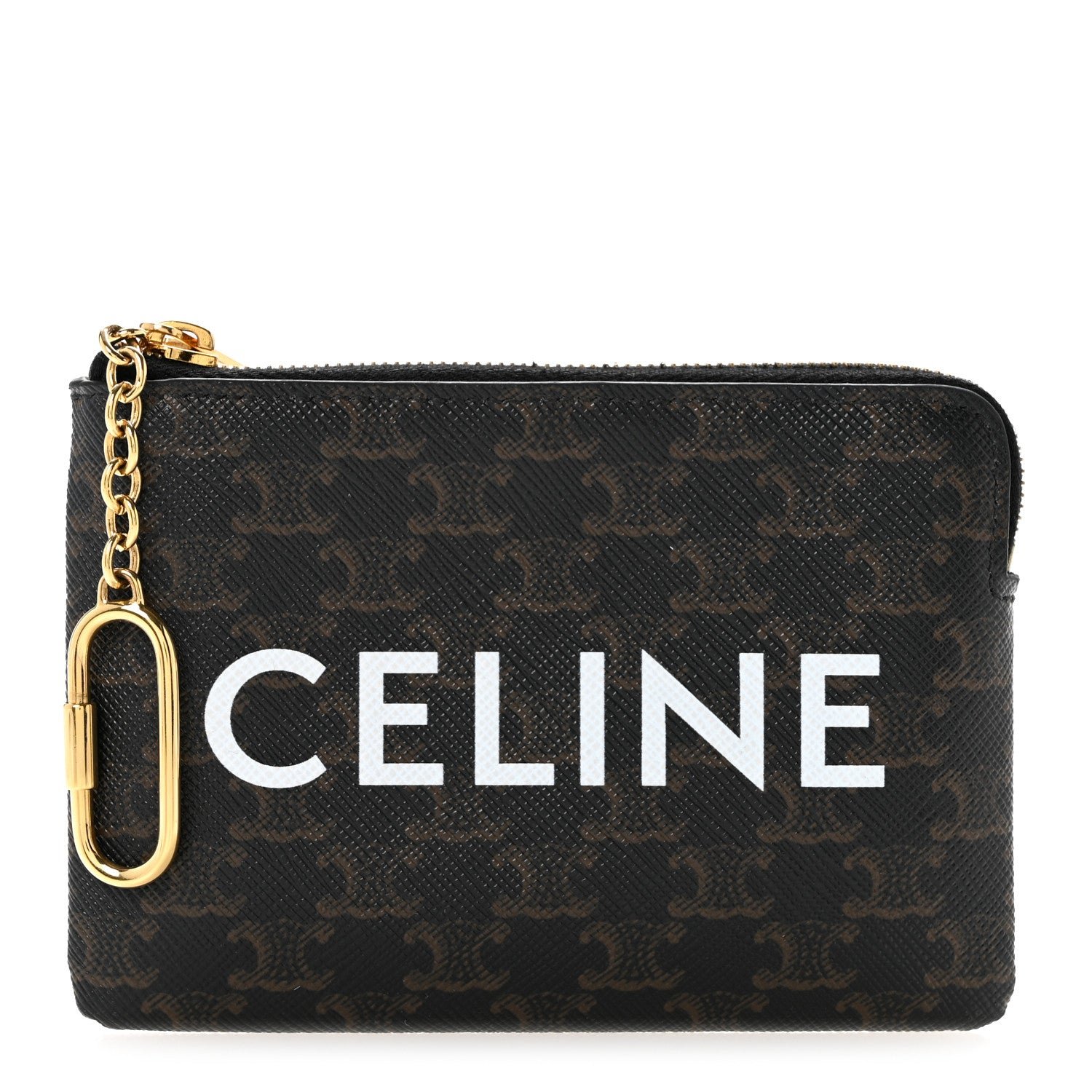 Celine Triomphe Canvas Logo Coin and Card Pouch With Hook Black