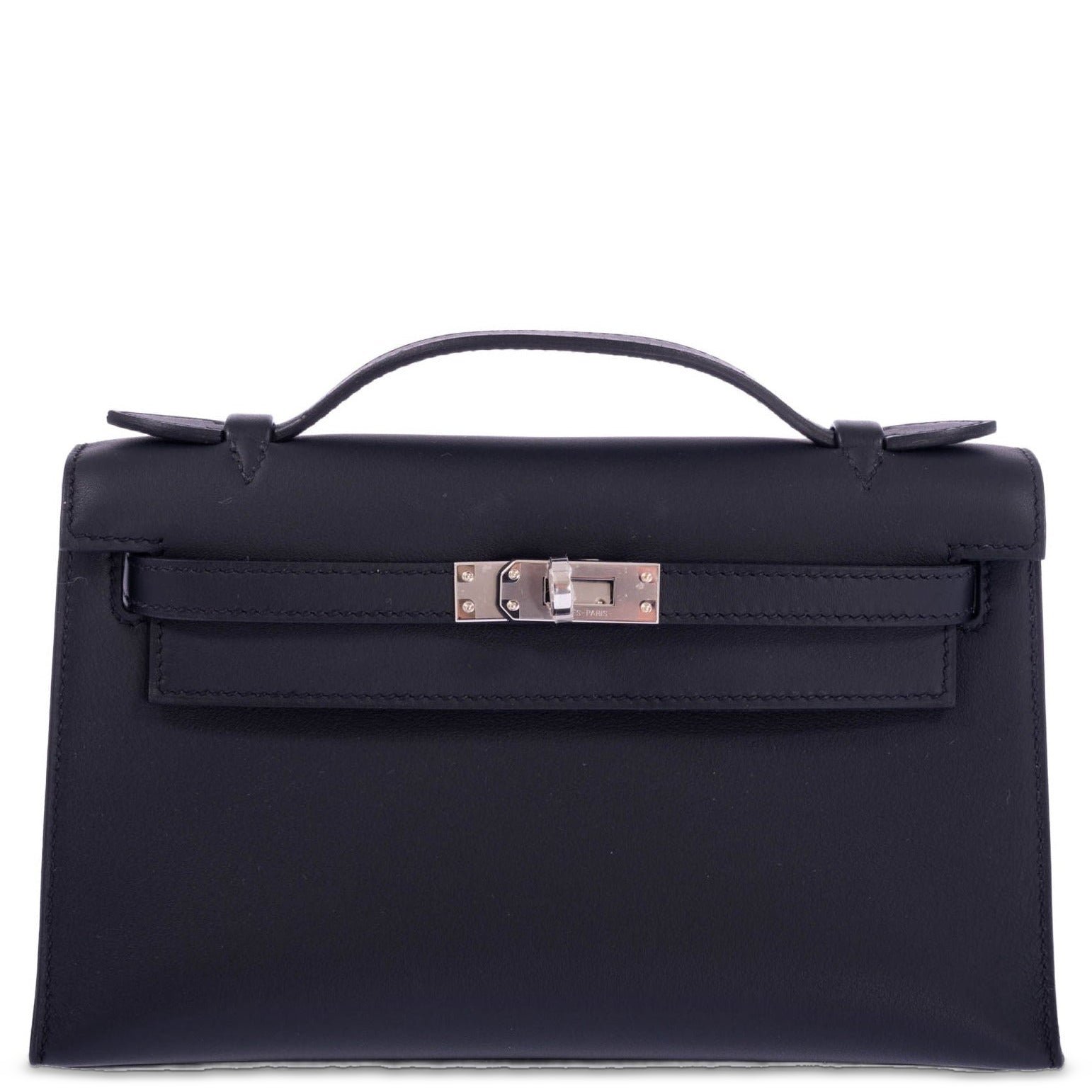 Hermès Kelly Pochette Noir Swift Palladium Hardware