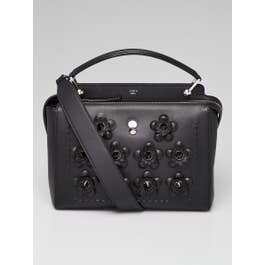Fendi Fendi Black Leather Floral-Studded Dotcom Satchel Bag - 8BN293