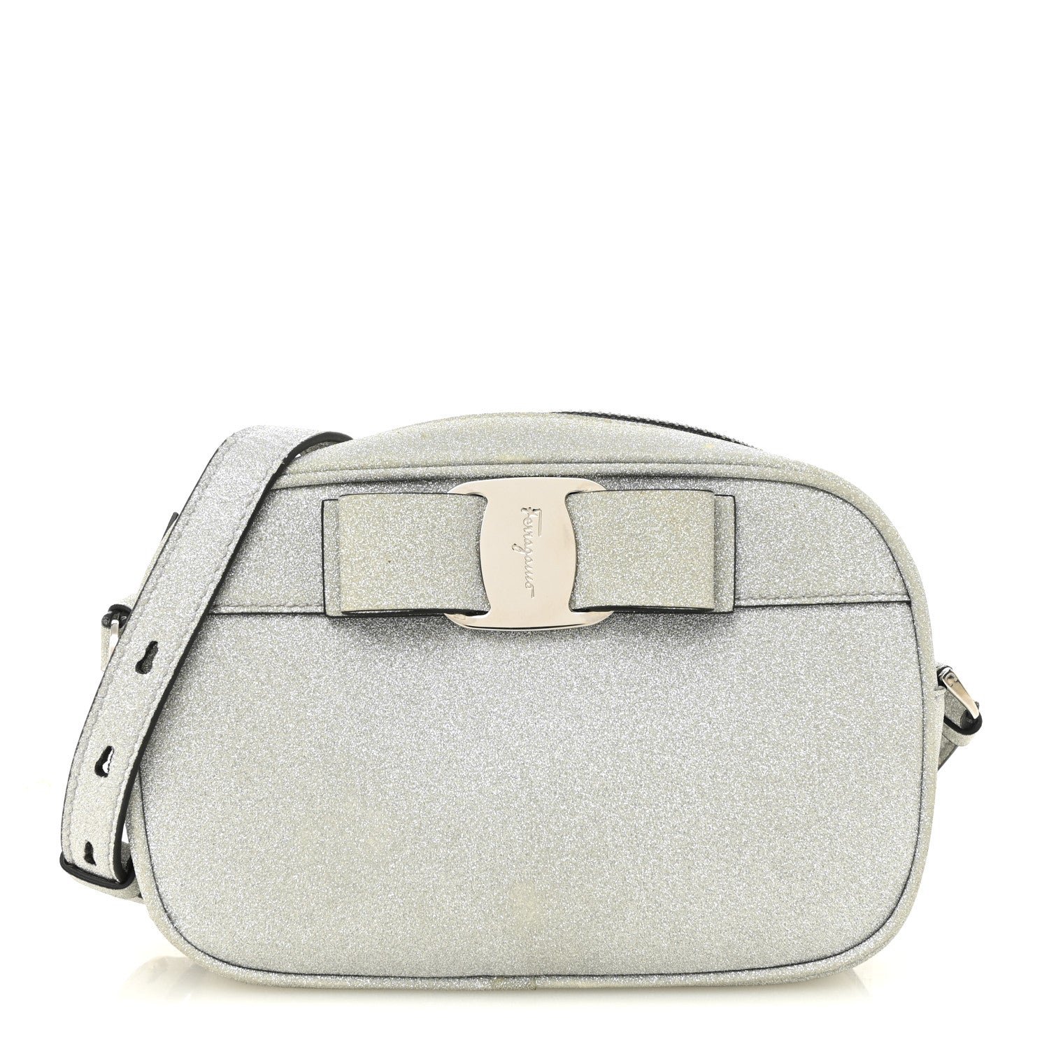 Salvatore Ferragamo Rainbow Glitter Vara Bow Camera Bag Silver