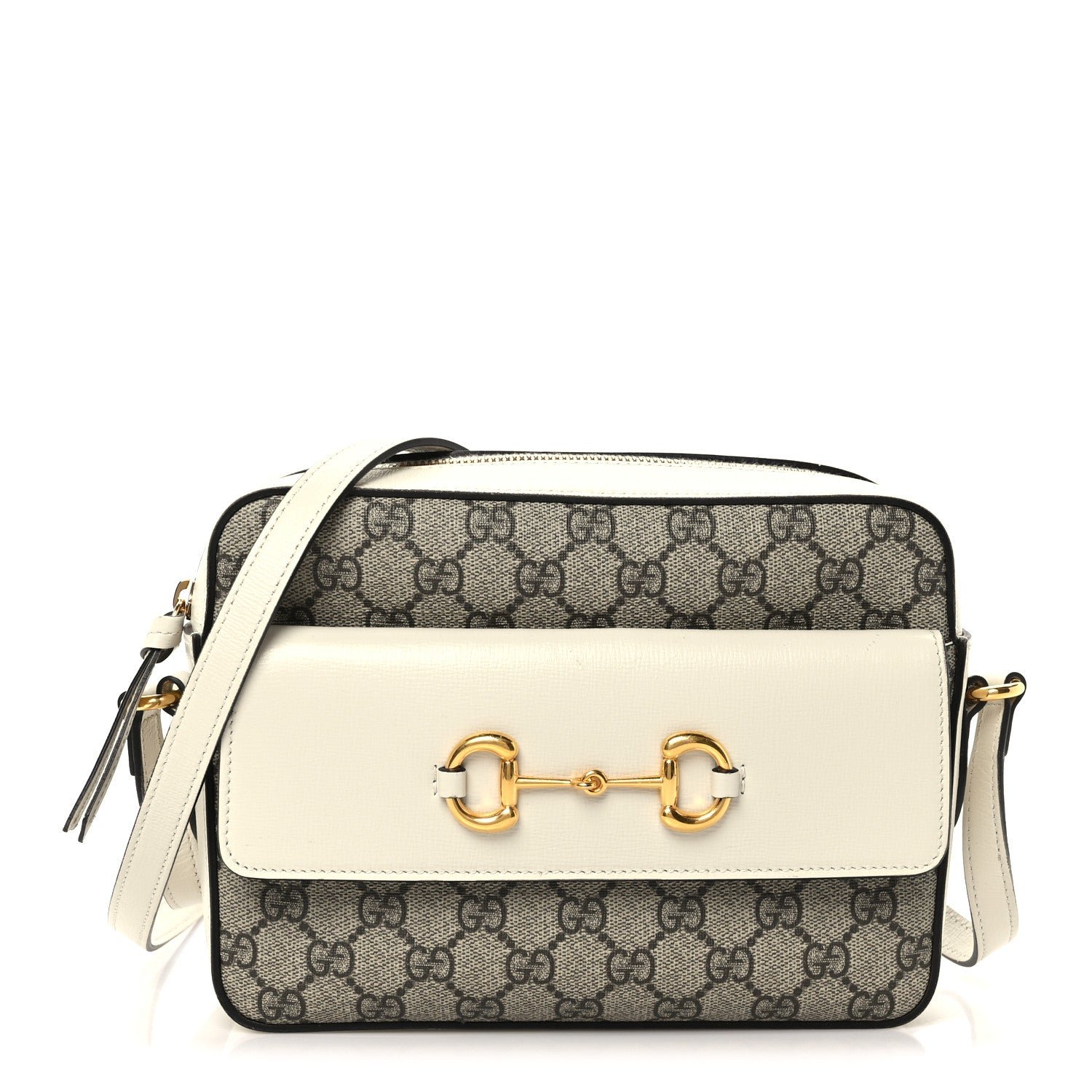Gucci GG Supreme Monogram Small Horsebit 1955 Shoulder Bag Beige Mystic White