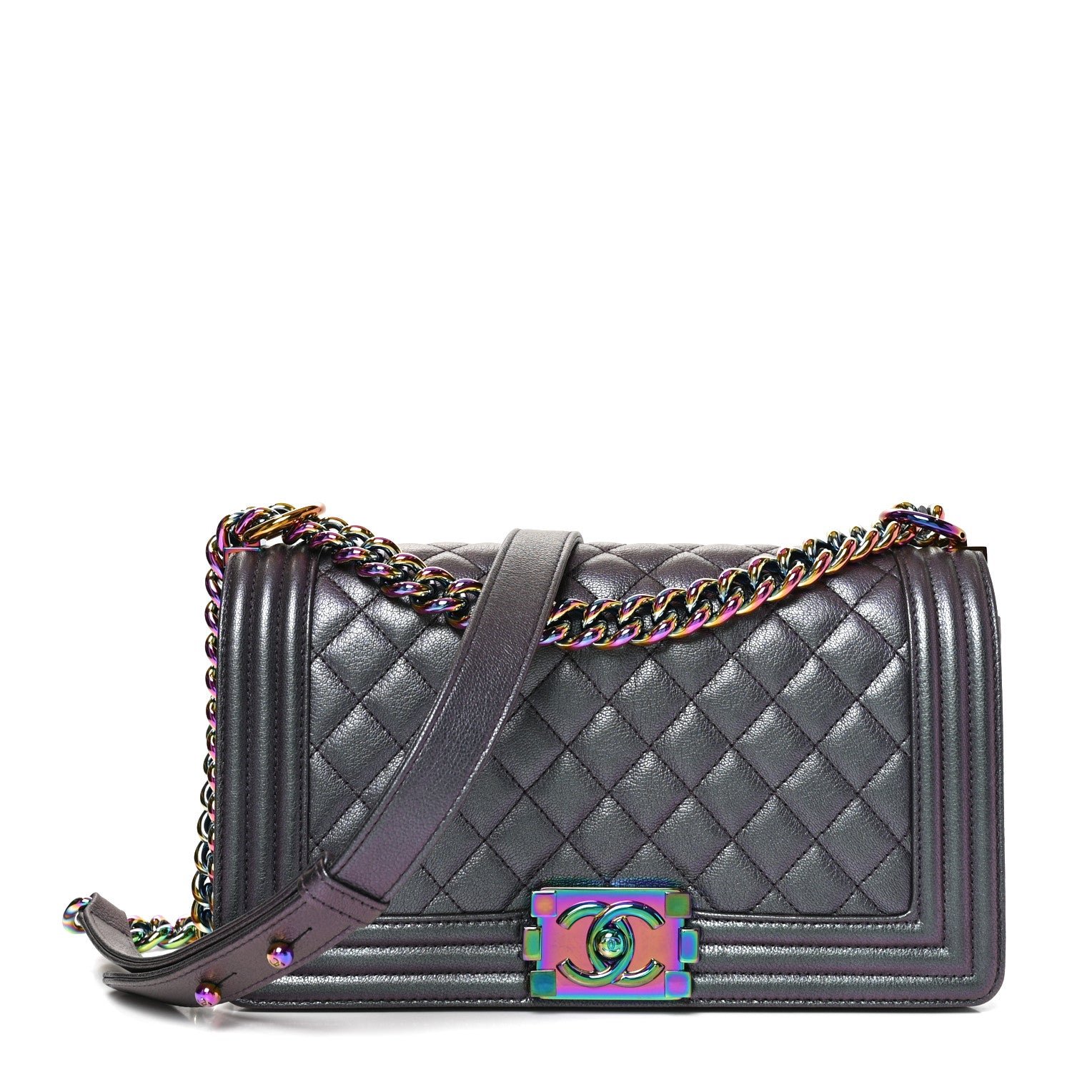 Chanel Iridescent Goatskin Quilted Medium Boy Flap Purple