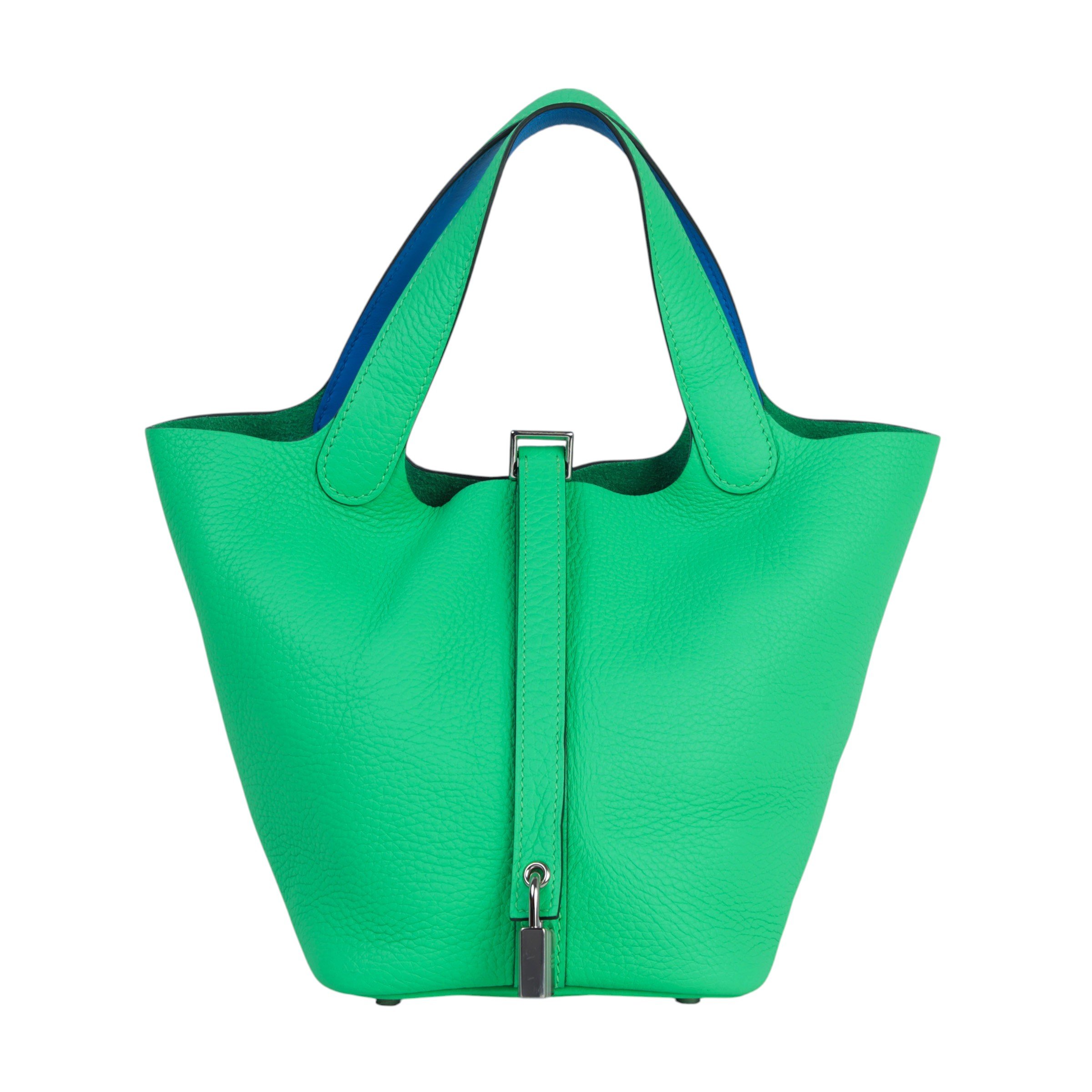 Hermes Unused ( Rank NS ) HERMÈS Picotin Lock PM Eclat Vert Comics (0Z) Bleu Frida (0F) Clemence Palladium hardware W (2024)