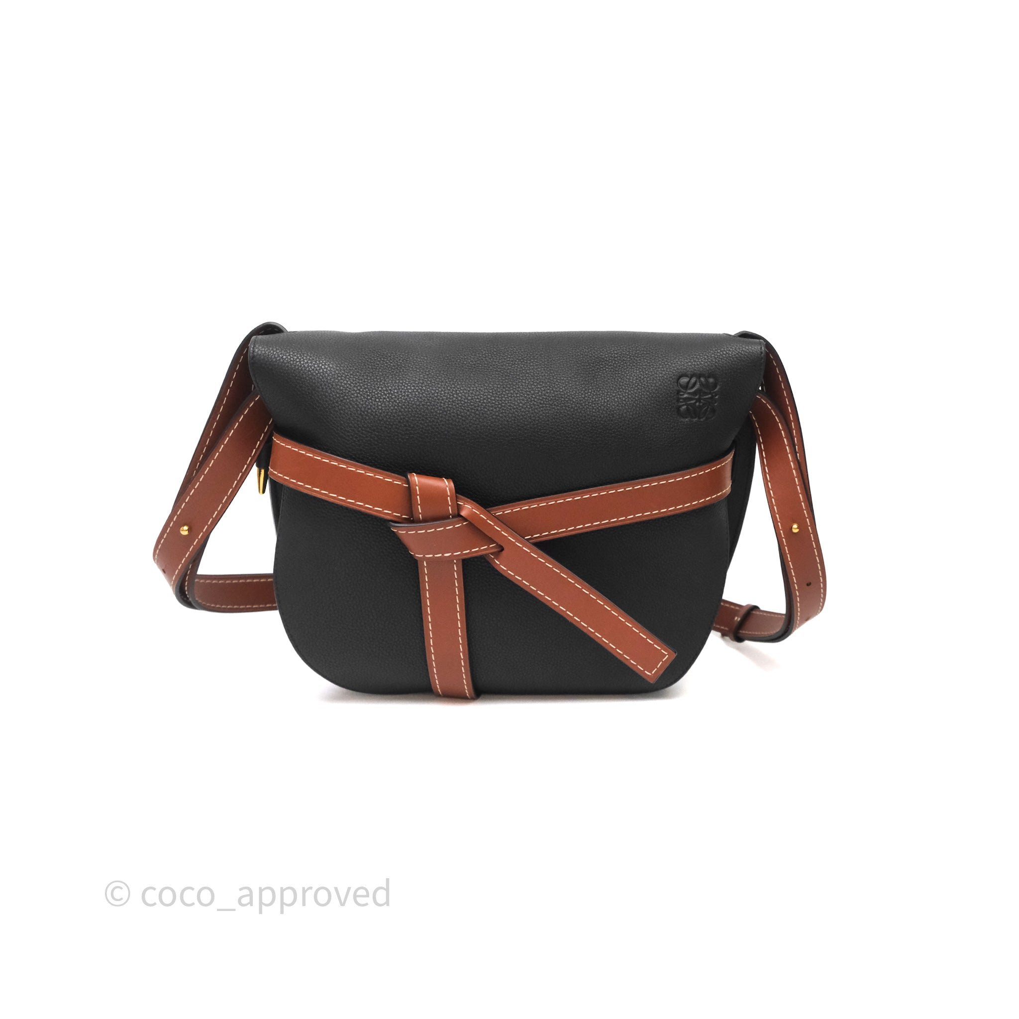 Loewe Medium Gate Bag Grained Calfskin in Black/ Tan