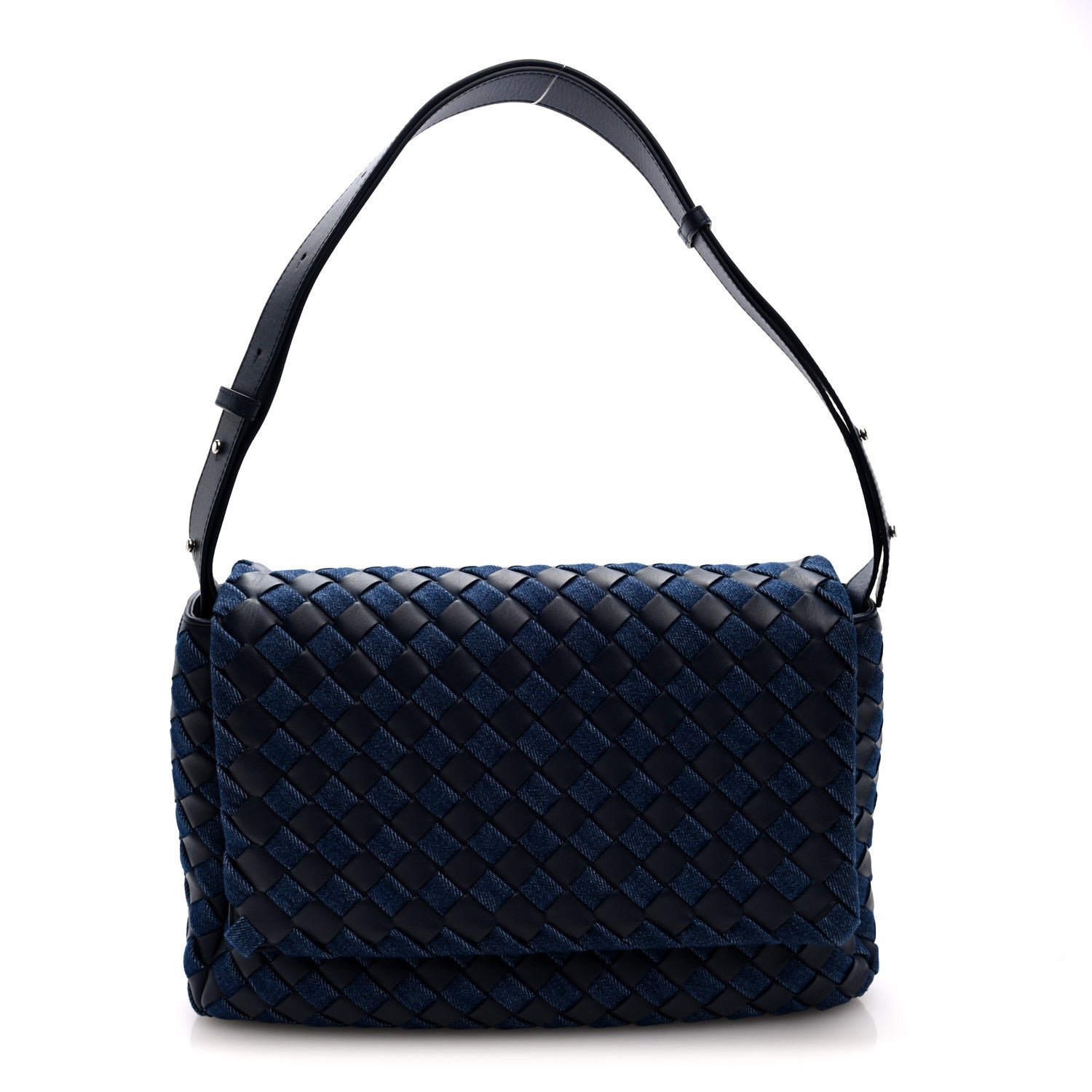 Bottega Veneta Denim Nappa Intrecciato Padded Messenger Abyss Indigo
