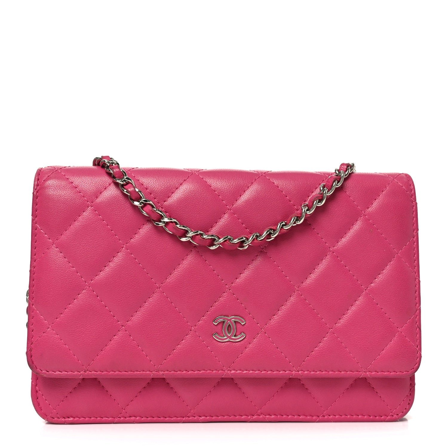 Chanel Lambskin Quilted Wallet On Chain WOC Dark Pink