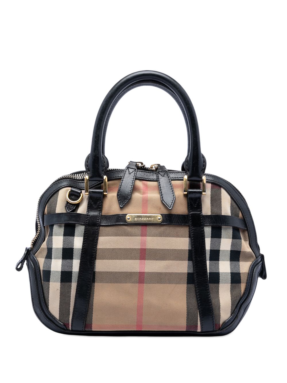 Burberry 2000-2017 Small Leather Trimmed House Check Canvas Bridle Orchard satchel