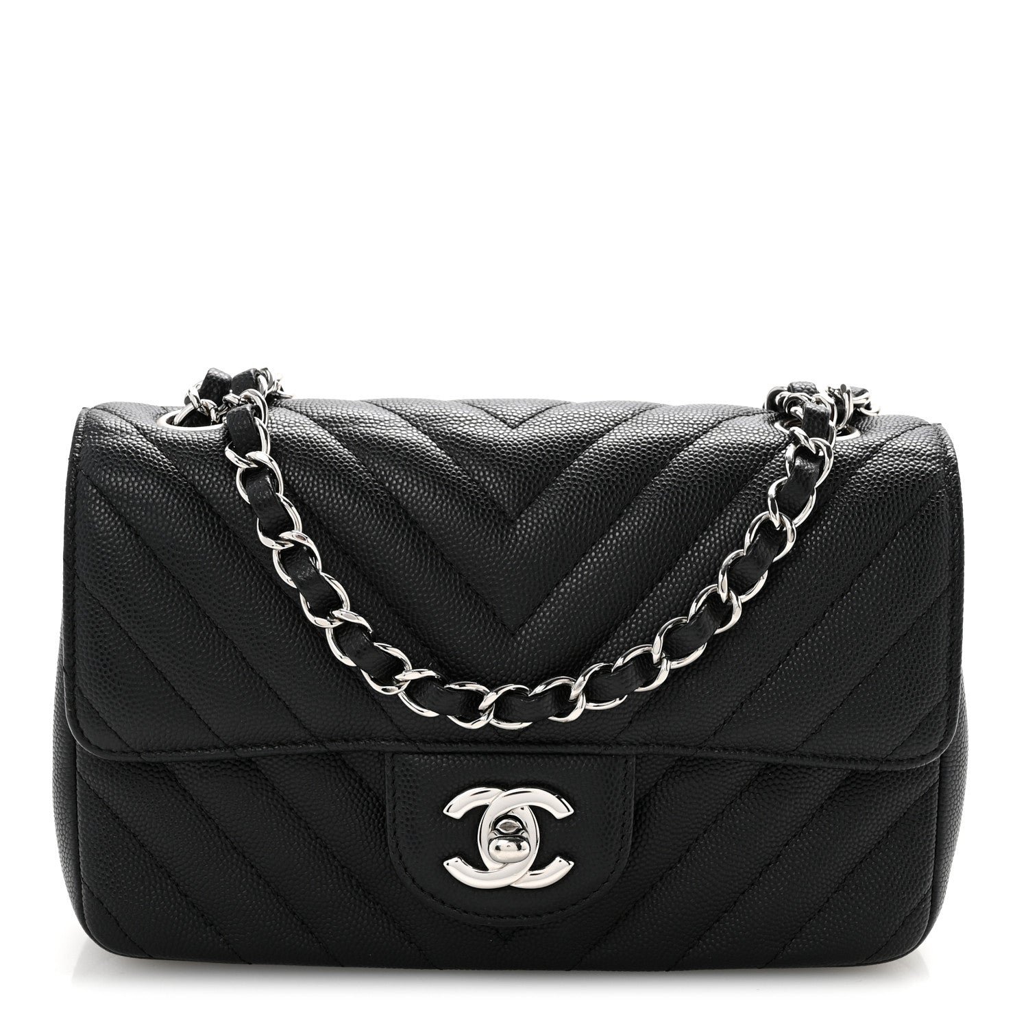 Chanel Caviar Chevron Quilted Mini Rectangular Flap Black