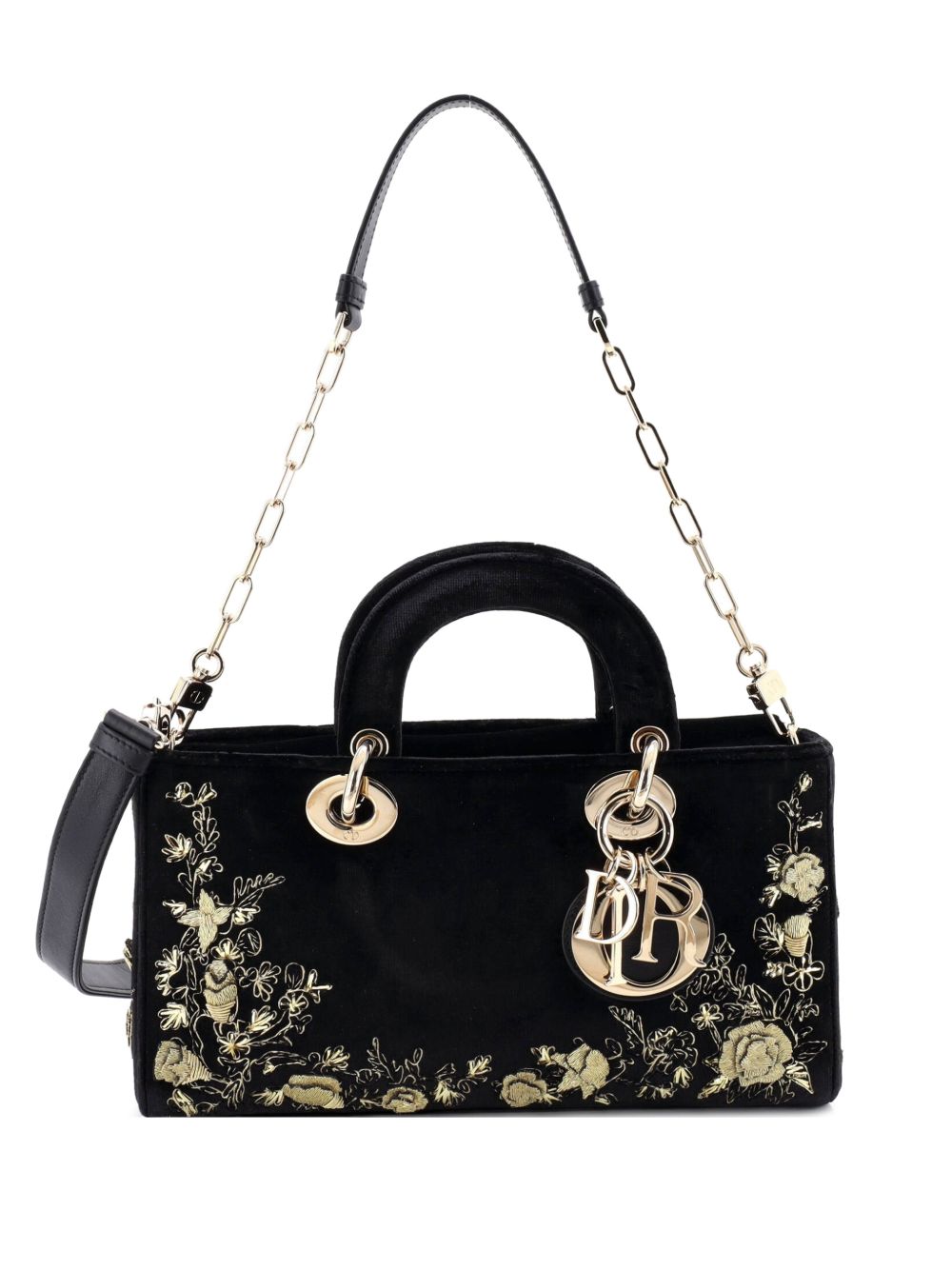 Lady D-Joy Bag Embroidered Velvet Medium shoulder bag
