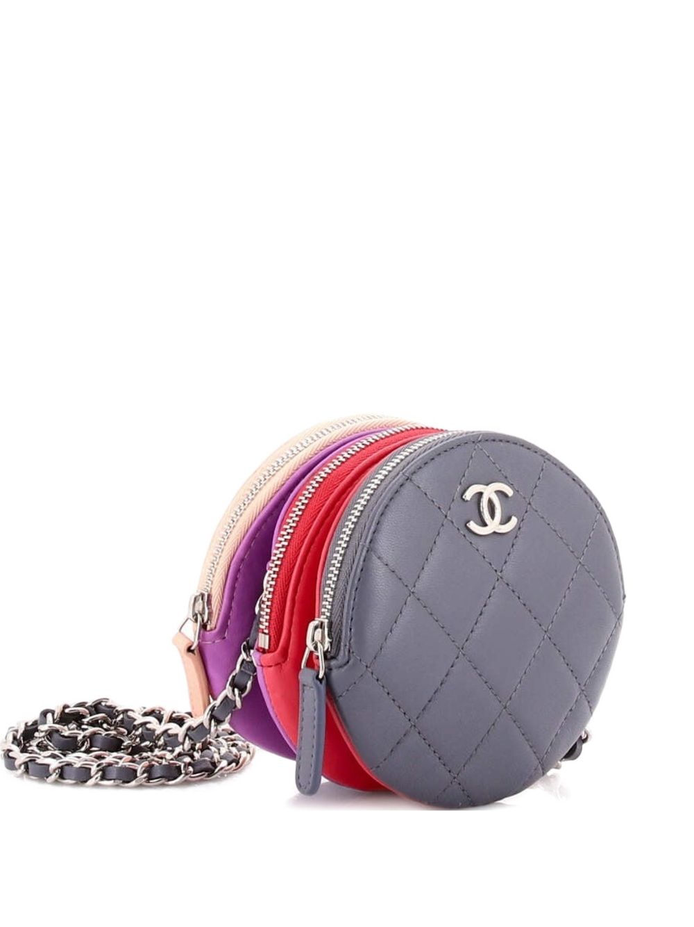 Round Compartment Clutch with Chain Quilted Lambskin crossbody bag