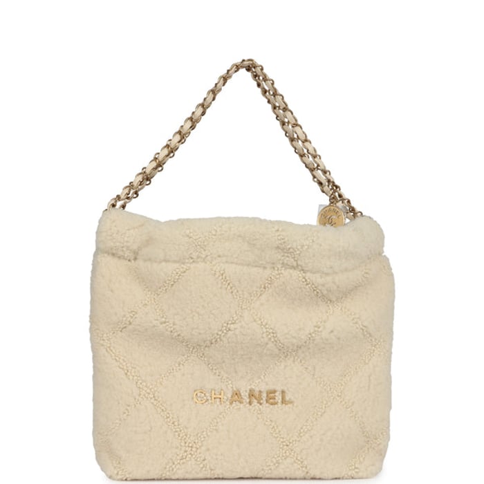 Chanel Chanel Small 22 Bag Ecru Shearling Brushed Gold Hardware