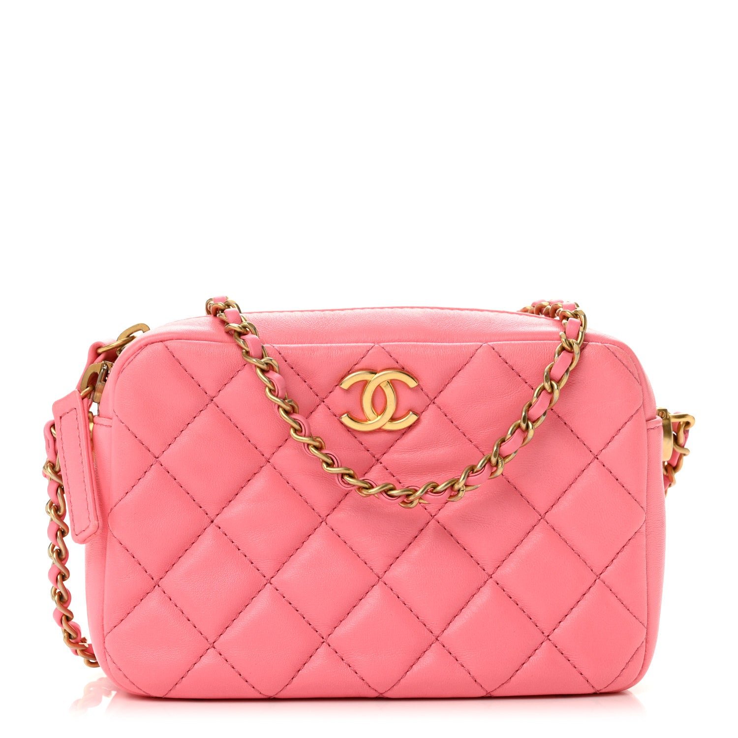 Chanel Lambskin Quilted CC Pearl Crush Camera Case Pink