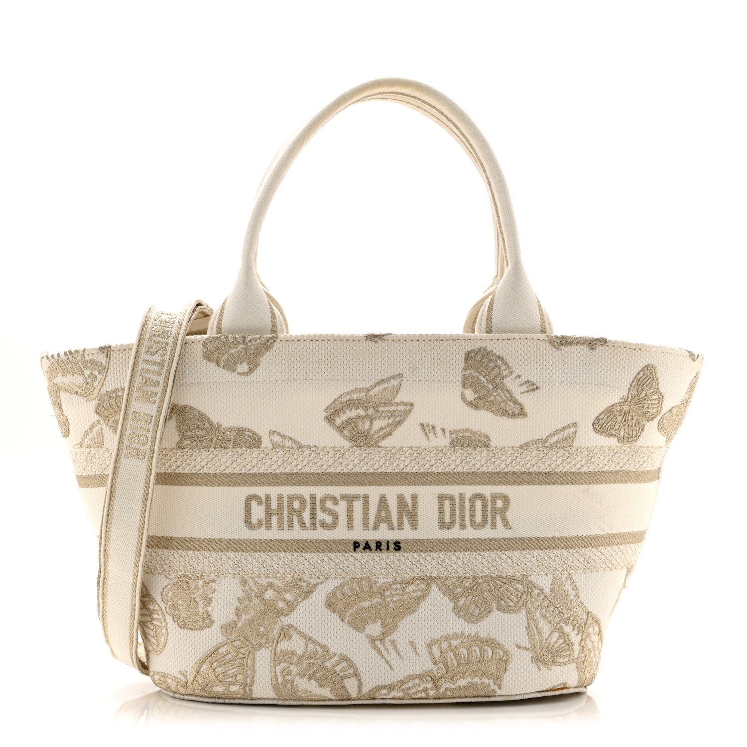 Dior Christian Dior Canvas Embroidered Butterfly Bandana Print Hat Basket  White Gold