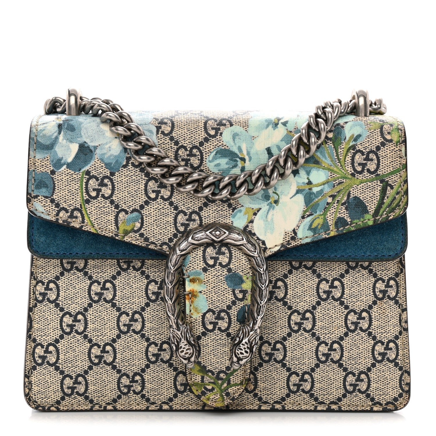Gucci GG Supreme Monogram Blooms Mini Dionysus Shoulder Bag Beige Navy Vintage Blue