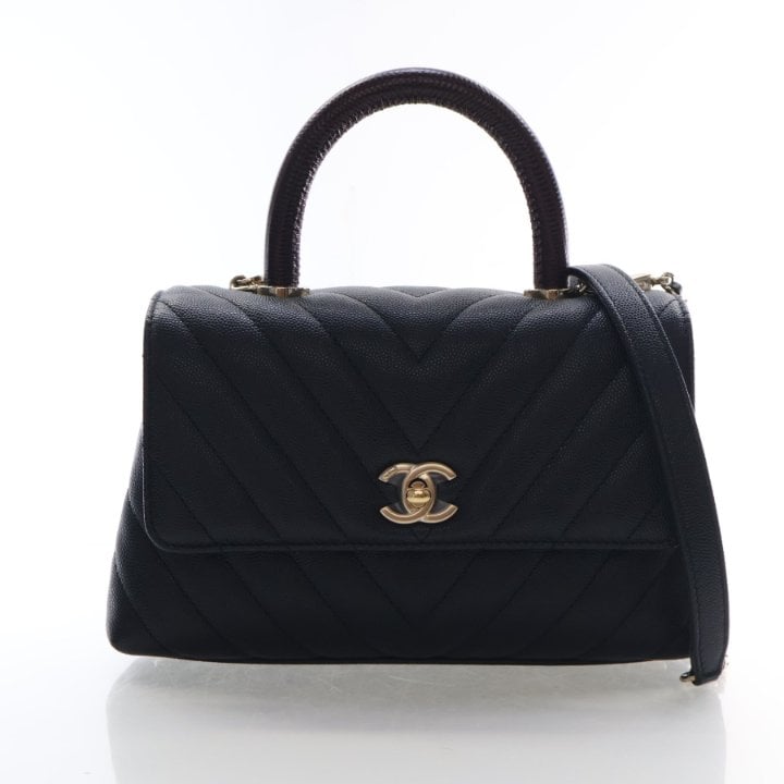 Chanel Small Caviar Lizard Chevron Coco Handle Bag