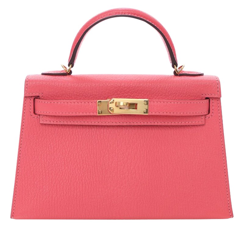 Hermes Rose Azalee Chèvre Mysore Mini Kelly 20 II Gold Hardware, 2017