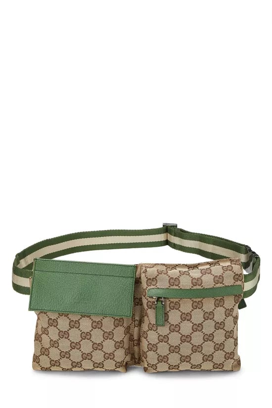 Green Original GG Canvas Web Double Pocket Waist Pouch