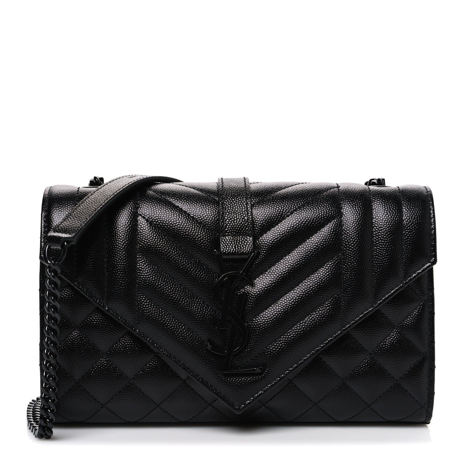 Saint Laurent Grain De Poudre Textured Mixed Matelasse Triquilt Small Monogram Monochrome Satchel Black