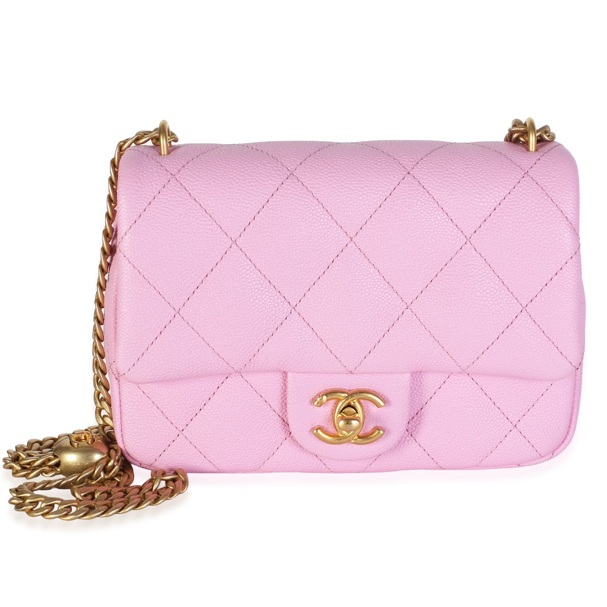 Pink Quilted Caviar Mini Sweetheart Crush Flap Bag