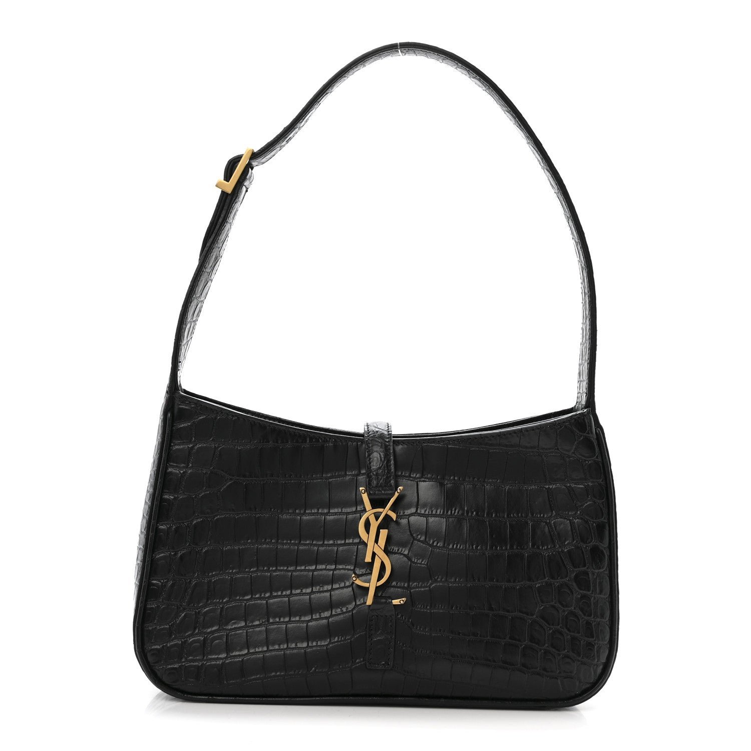 Saint Laurent Calfskin Crocodile Embossed Le 5 A 7 Hobo Black