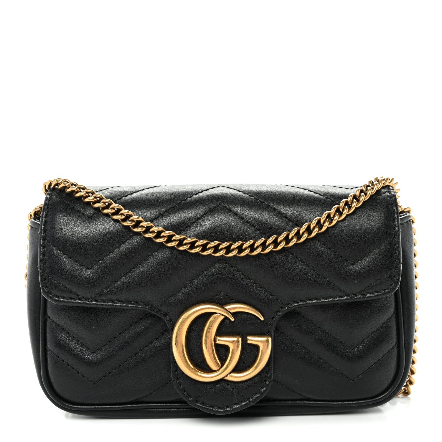 Gucci Calfskin Matelasse Super Mini GG Marmont Shoulder Bag Black