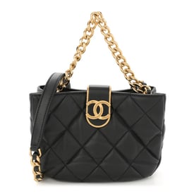 Chanel Lambskin Quilted Small Chain Hobo Black