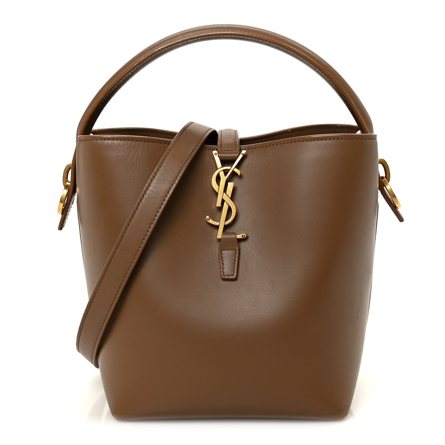 Saint Laurent Shiny Calfskin Le 37 Small Bucket Bag Dark Cork