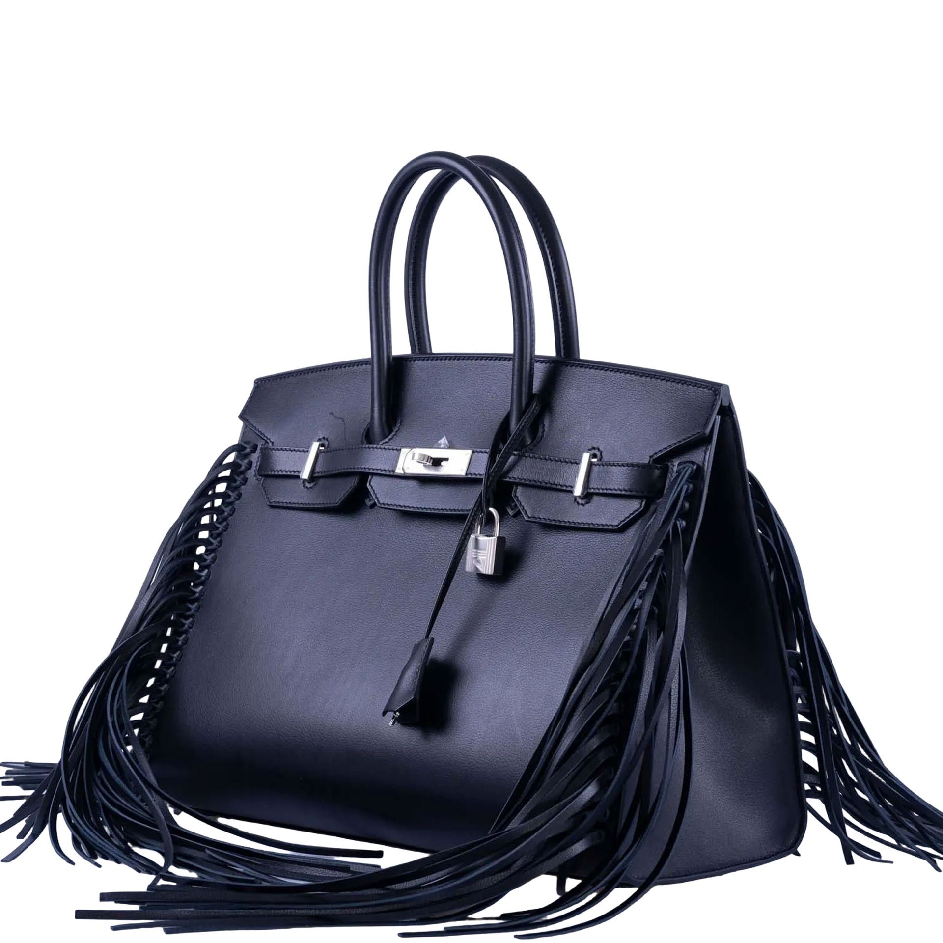 Hermes Hermès Birkin 35 Sellier Anate Fringe Noir Evercolor Palladium Hardware