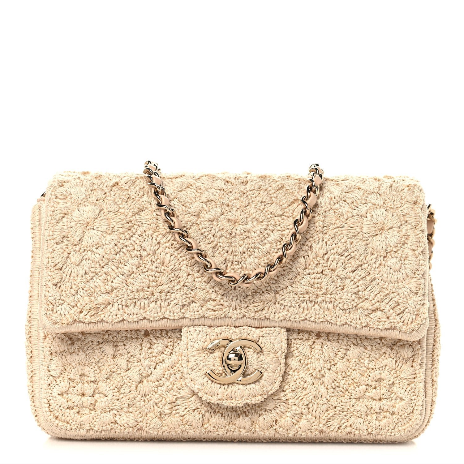 Chanel Crochet Embroidered Mini Rectangular Flap Beige
