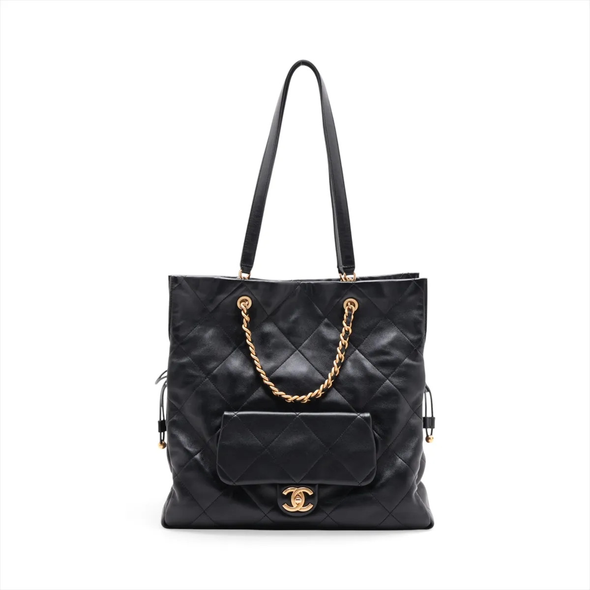 Chanel Matelasse Lambskin Chain Tote Bag Black Gold Metal Fittings random plate
