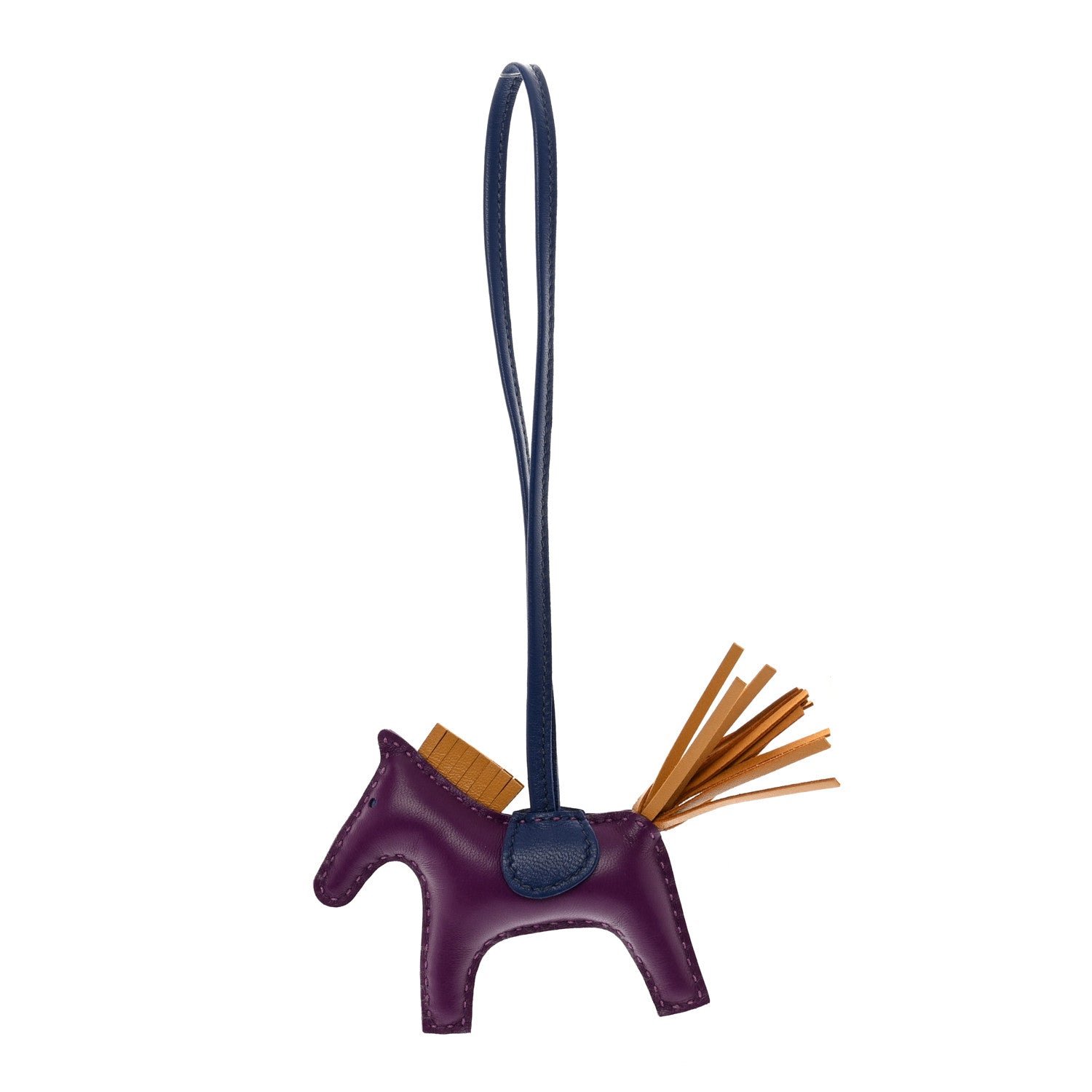 Hermes Milo Lambskin Grigri Rodeo Horse Bag Charm PM Violet Sesame Bleu Saphir