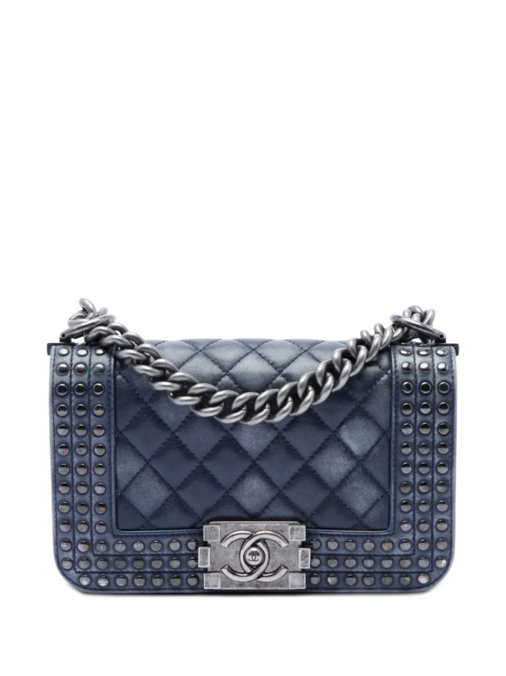 2014 Paris Dallas Small Quilted Distressed Calfskin Studded Boy Flap crossbody bag