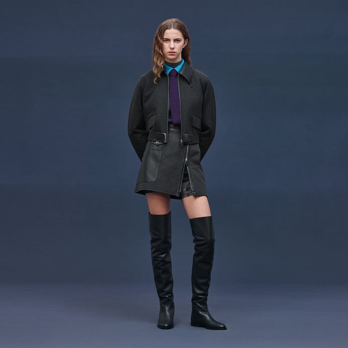 Gris Nuit "H Kelly" Mixed Leather Quilted Jacket