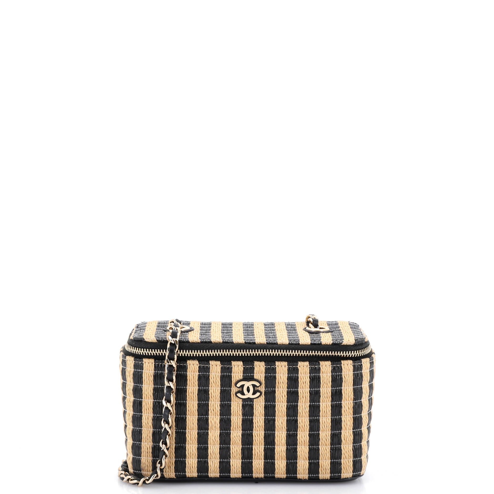 Classic Vanity Case with Chain Striped Raffia and Jute Small
