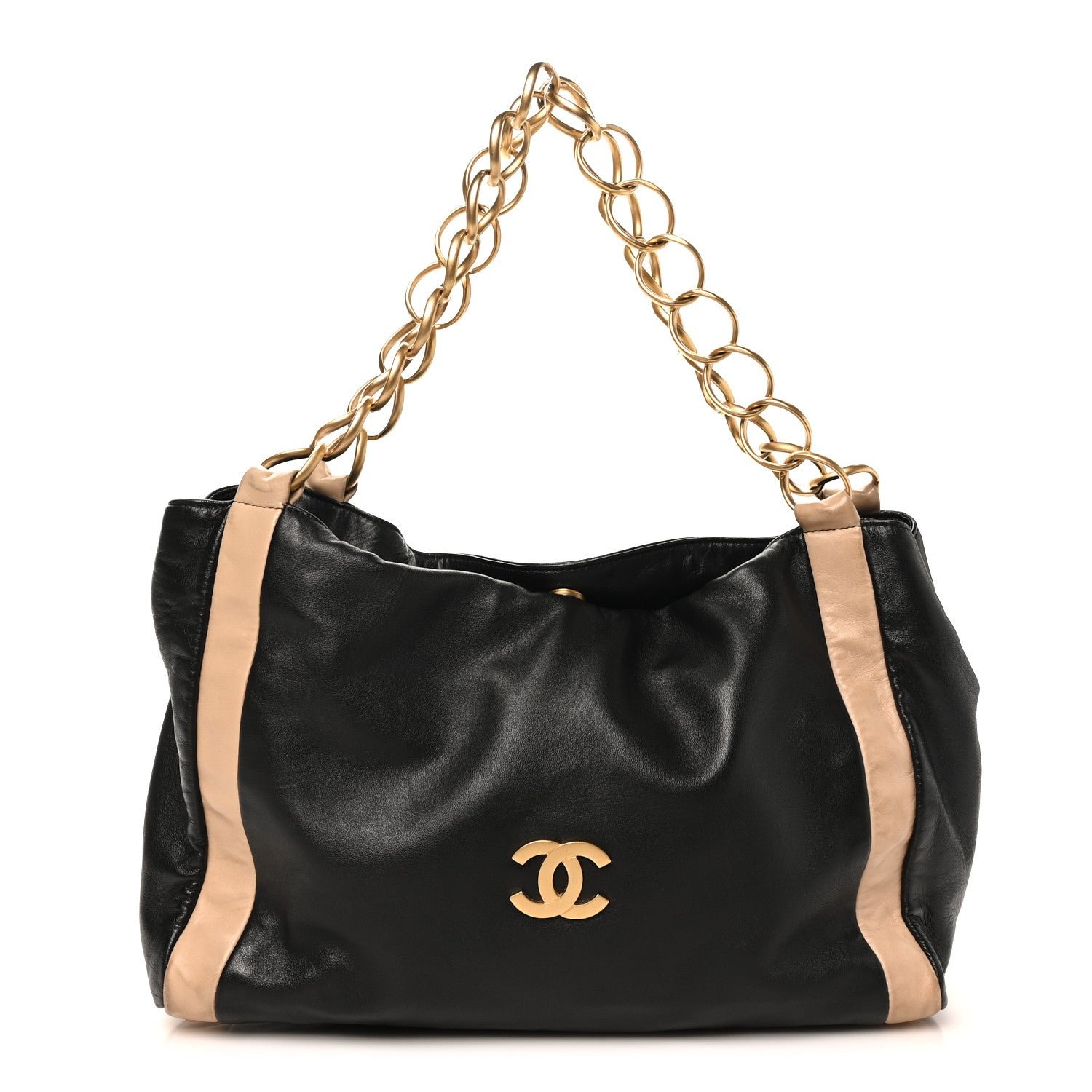 Chanel Lambskin Small Olsen Shoulder Bag Black Beige